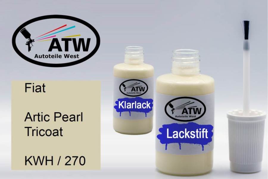 Fiat, Artic Pearl Tricoat, KWH / 270: 20ml Lackstift + 20ml Klarlack - Set, von ATW Autoteile West.